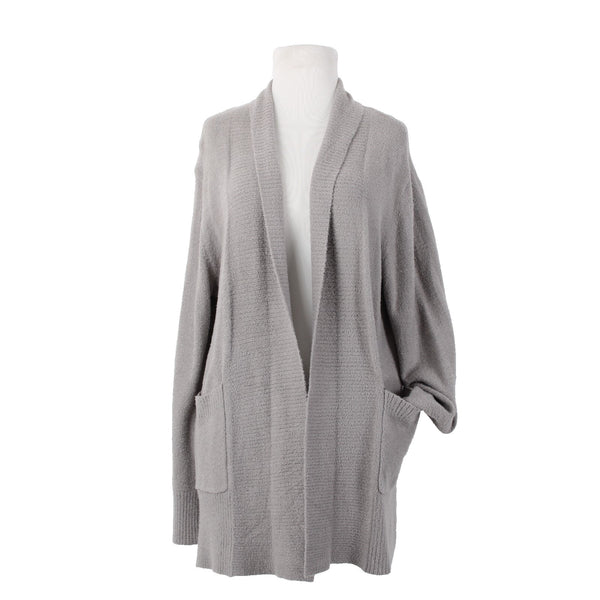 Rachel Zoe NEW Sz L Stone Gray Patch Pockets Nylon Blend Cozy Cardigan Jacket