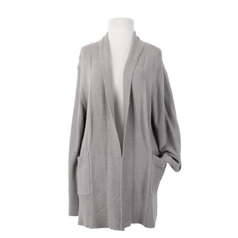 Rachel Zoe NEW Sz L Stone Gray Patch Pockets Nylon Blend Cozy Cardigan Jacket