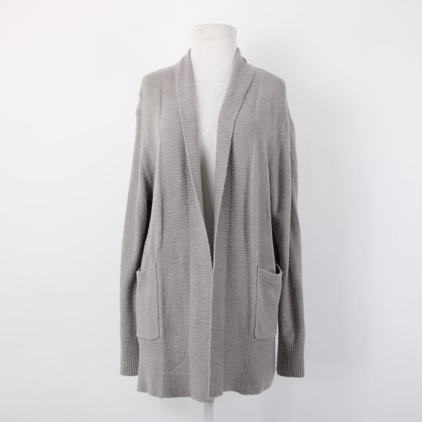 Rachel Zoe NEW Sz L Stone Gray Patch Pockets Nylon Blend Cozy Cardigan Jacket