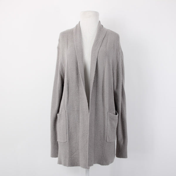 Rachel Zoe NEW Sz L Stone Gray Patch Pockets Nylon Blend Cozy Cardigan Jacket
