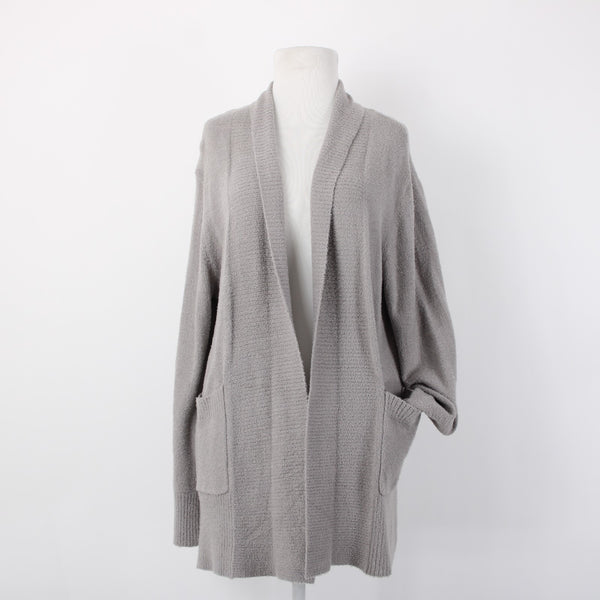 Rachel Zoe NEW Sz L Stone Gray Patch Pockets Nylon Blend Cozy Cardigan Jacket