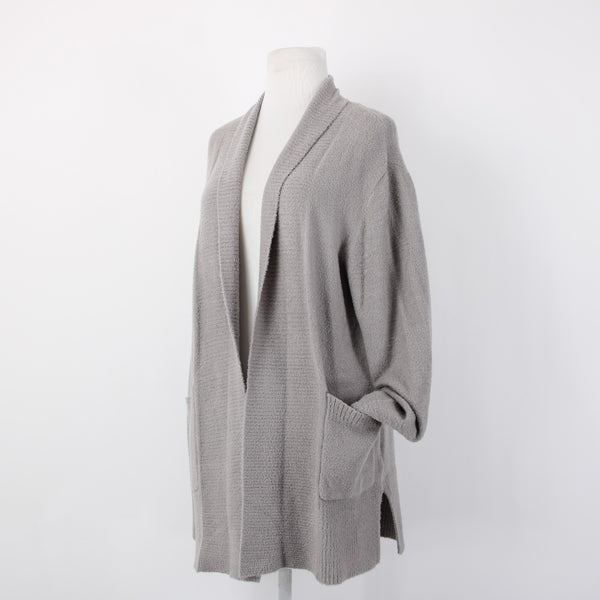 Rachel Zoe NEW Sz L Stone Gray Patch Pockets Nylon Blend Cozy Cardigan Jacket