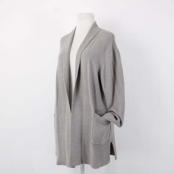 Rachel Zoe NEW Sz L Stone Gray Patch Pockets Nylon Blend Cozy Cardigan Jacket