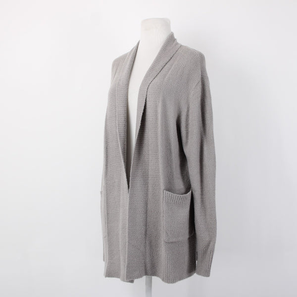 Rachel Zoe NEW Sz L Stone Gray Patch Pockets Nylon Blend Cozy Cardigan Jacket