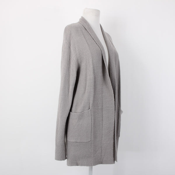 Rachel Zoe NEW Sz L Stone Gray Patch Pockets Nylon Blend Cozy Cardigan Jacket