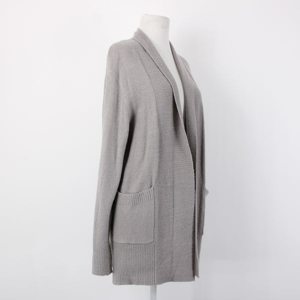 Rachel Zoe NEW Sz L Stone Gray Patch Pockets Nylon Blend Cozy Cardigan Jacket