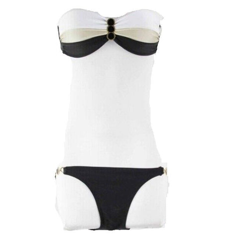 Fashion New Sz S Black Gold White Strapless Embellished Bikini Bathing Suit