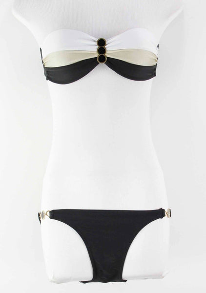 Fashion New Sz S Black Gold White Strapless Embellished Bikini Bathing Suit