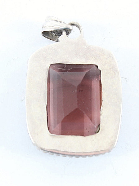 Sterling Silver 1.5" Setting Purple ish Faceted Rectangular Stone Pendant