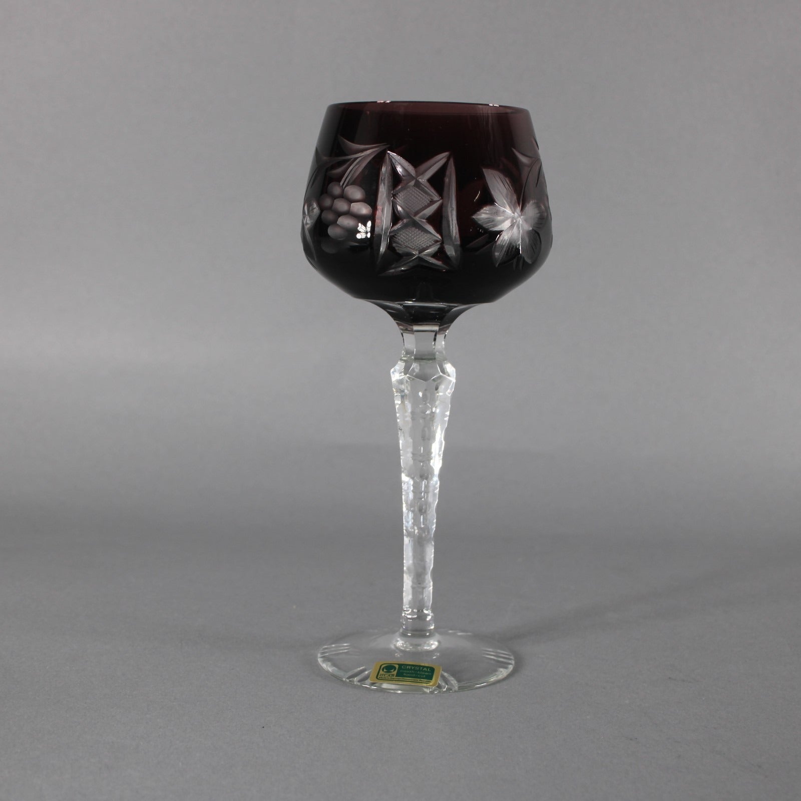 Laubitzer Bohemian Wine Glass Purple Mouth Blown Hand Cut 8" Wine Glass