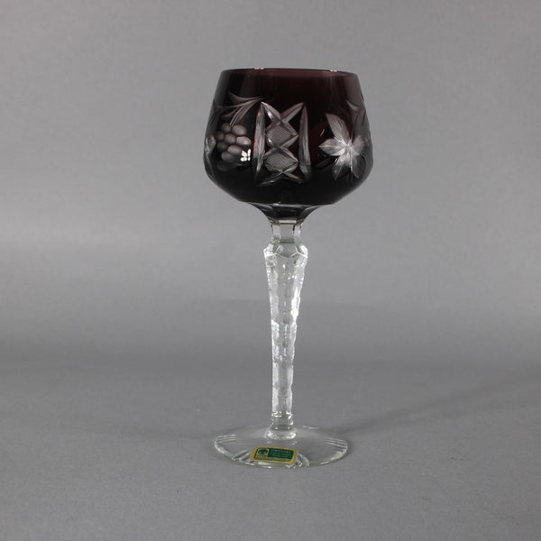 Laubitzer Bohemian Wine Glass Purple Mouth Blown Hand Cut 8" Wine Glass