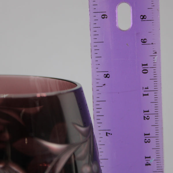 Laubitzer Bohemian Wine Glass Purple Mouth Blown Hand Cut 8" Wine Glass