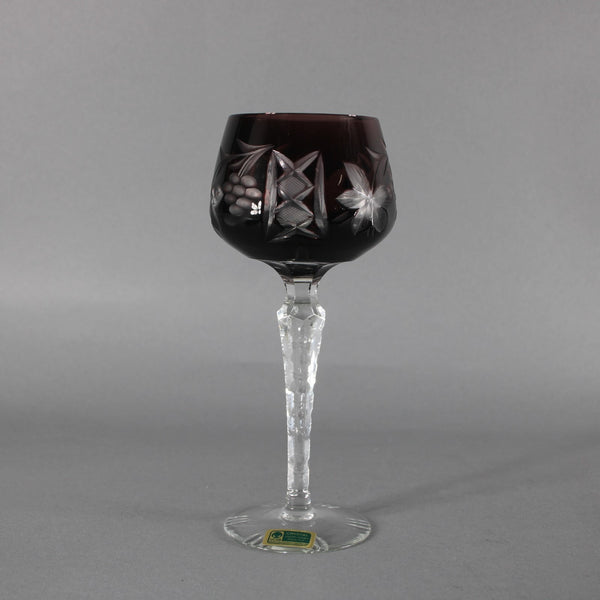 Laubitzer Bohemian Wine Glass Purple Mouth Blown Hand Cut 8" Wine Glass