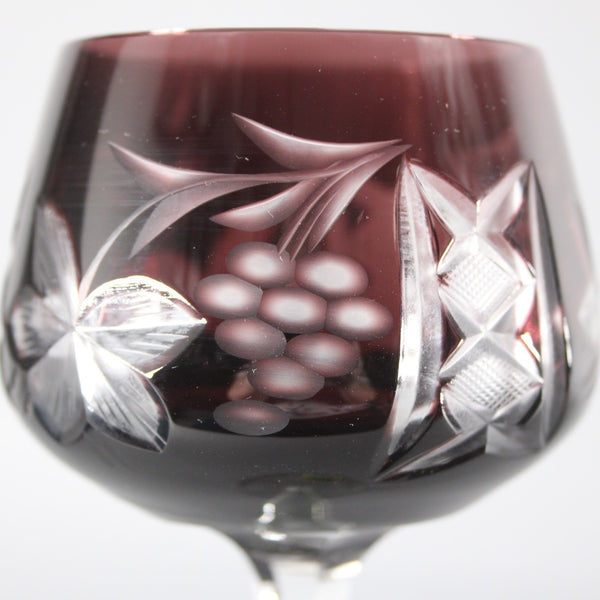 Laubitzer Bohemian Wine Glass Purple Mouth Blown Hand Cut 8" Wine Glass