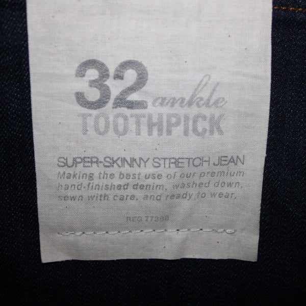 J Crew NEW Toothpick Sz 32 x 28.5 Drk Blue Denim Ankle Cotton Spandex Jeans