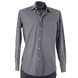Luciano Barbera Sz M Black White Burgundy Plaid Button Down 100% Cotton Shirt