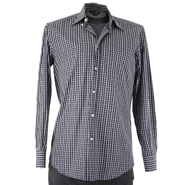 Luciano Barbera Sz M Black White Burgundy Plaid Button Down 100% Cotton Shirt
