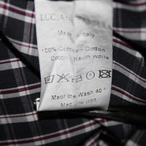 Luciano Barbera Sz M Black White Burgundy Plaid Button Down 100% Cotton Shirt