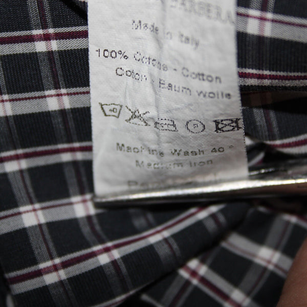 Luciano Barbera Sz M Black White Burgundy Plaid Button Down 100% Cotton Shirt