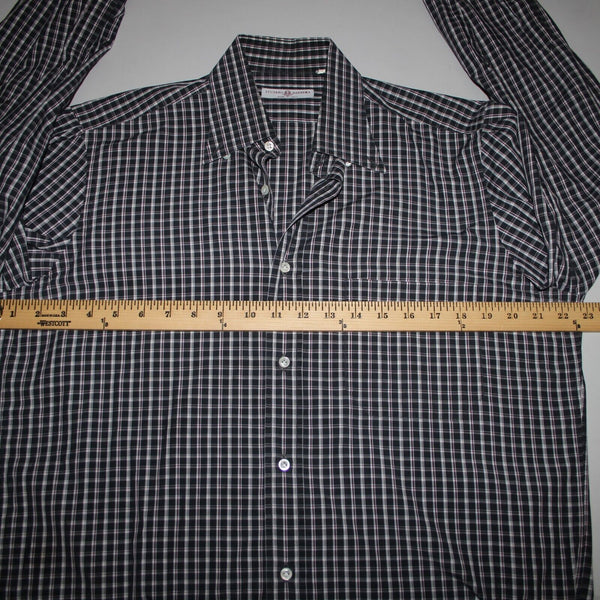 Luciano Barbera Sz M Black White Burgundy Plaid Button Down 100% Cotton Shirt