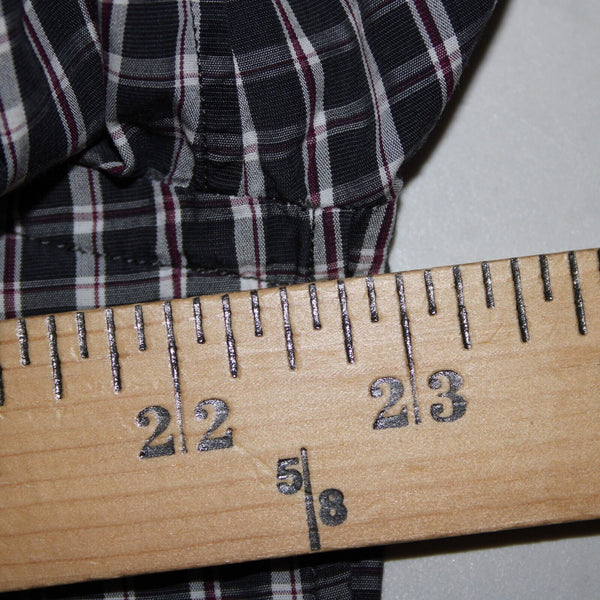Luciano Barbera Sz M Black White Burgundy Plaid Button Down 100% Cotton Shirt