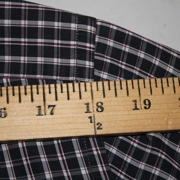 Luciano Barbera Sz M Black White Burgundy Plaid Button Down 100% Cotton Shirt