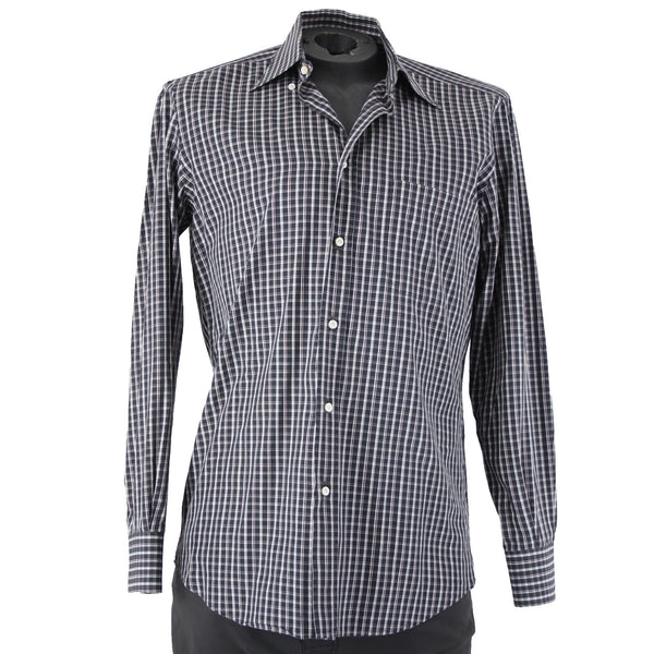 Luciano Barbera Sz M Black White Burgundy Plaid Button Down 100% Cotton Shirt