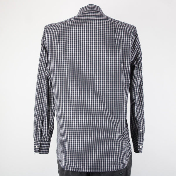 Luciano Barbera Sz M Black White Burgundy Plaid Button Down 100% Cotton Shirt
