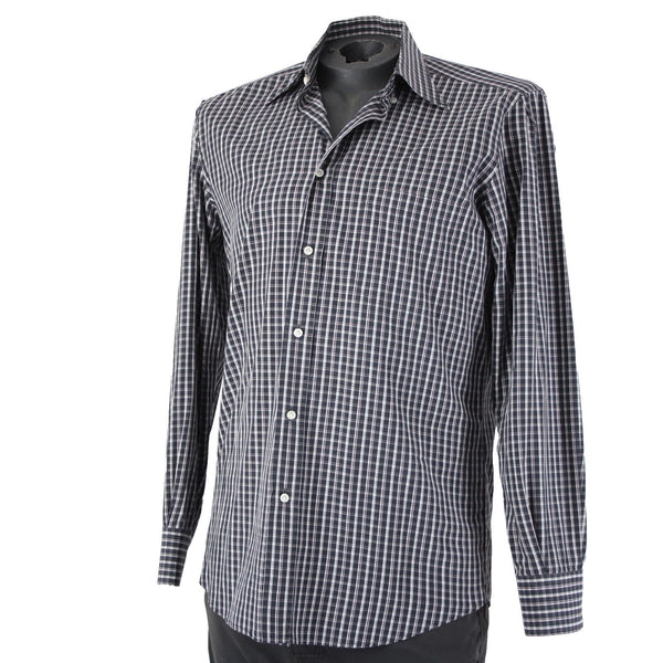 Luciano Barbera Sz M Black White Burgundy Plaid Button Down 100% Cotton Shirt