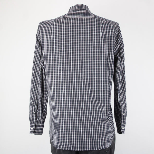 Luciano Barbera Sz M Black White Burgundy Plaid Button Down 100% Cotton Shirt