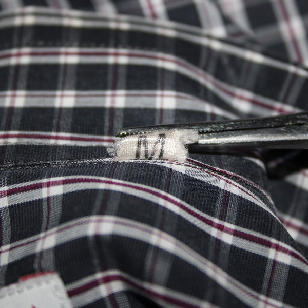 Luciano Barbera Sz M Black White Burgundy Plaid Button Down 100% Cotton Shirt