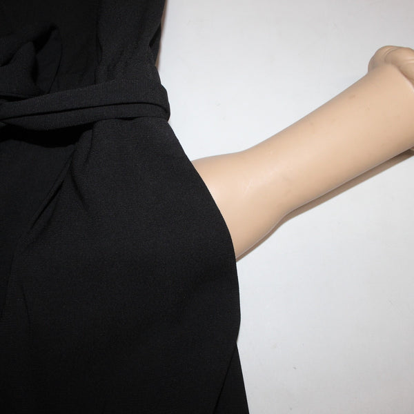 All Row Jumpsuit Sz S x 24 Black Belted Collared Pockets 100% Polyester Jumpsuit
