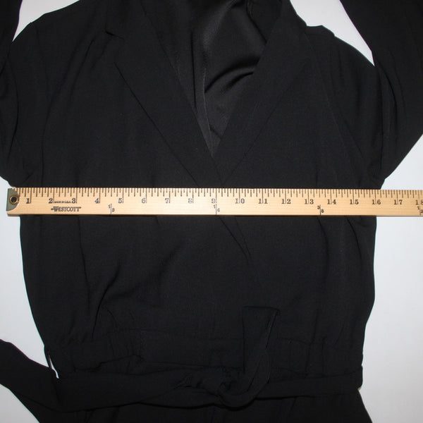All Row Jumpsuit Sz S x 24 Black Belted Collared Pockets 100% Polyester Jumpsuit