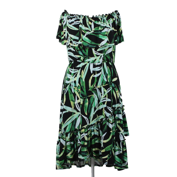 Joseph Ribkoff Dress NEW Sz 20 Black Green Multi Color Off Shoulders Poly Dress