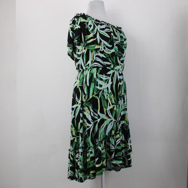 Joseph Ribkoff Dress NEW Sz 20 Black Green Multi Color Off Shoulders Poly Dress