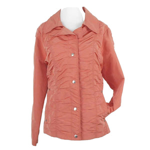 Zenergy Sz 2 Dusty Orange Ruched All Over Polyester Blend Snap Front Jacket