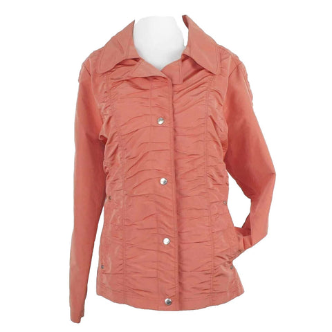 Zenergy Sz 2 Dusty Orange Ruched All Over Polyester Blend Snap Front Jacket