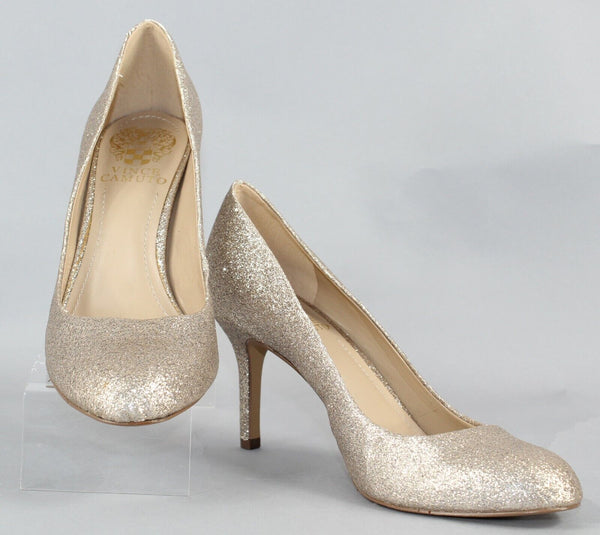 Vince Camuto Sz 6 Gold Glitter Round Toe 3.5" Heels
