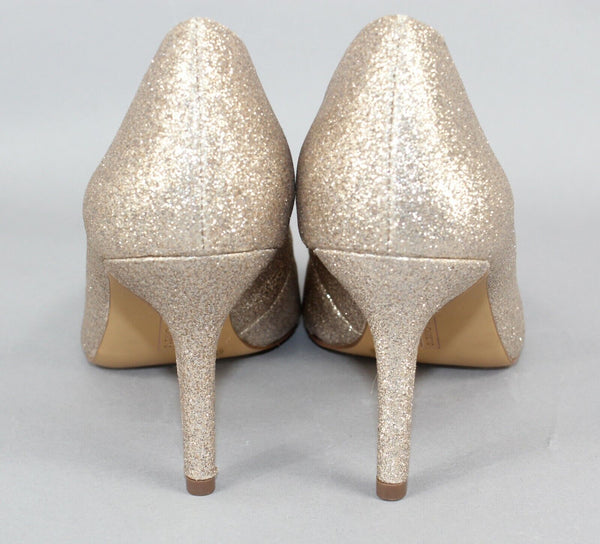 Vince Camuto Sz 6 Gold Glitter Round Toe 3.5" Heels