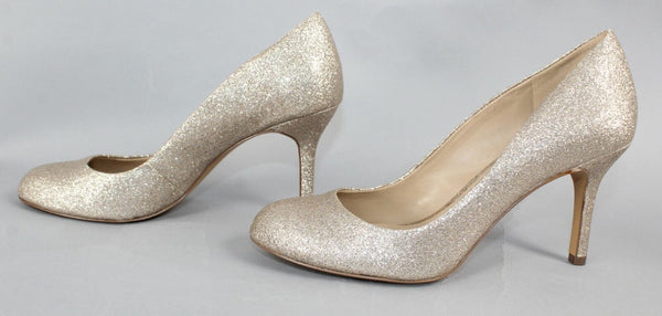 Vince Camuto Sz 6 Gold Glitter Round Toe 3.5" Heels