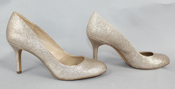 Vince Camuto Sz 6 Gold Glitter Round Toe 3.5" Heels