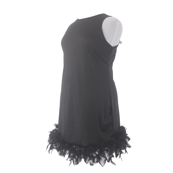 X  Plus Dress NEW Sz XL Black Sleeveless Feathered Bottom Cotton Polyester Dress