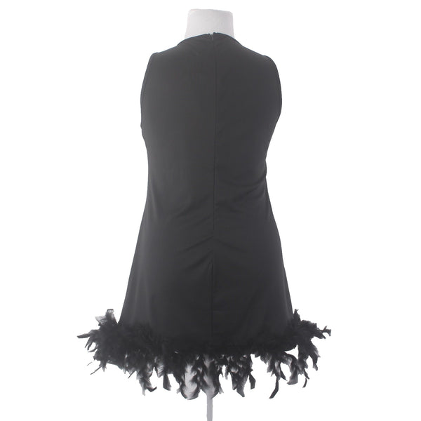 X  Plus Dress NEW Sz XL Black Sleeveless Feathered Bottom Cotton Polyester Dress