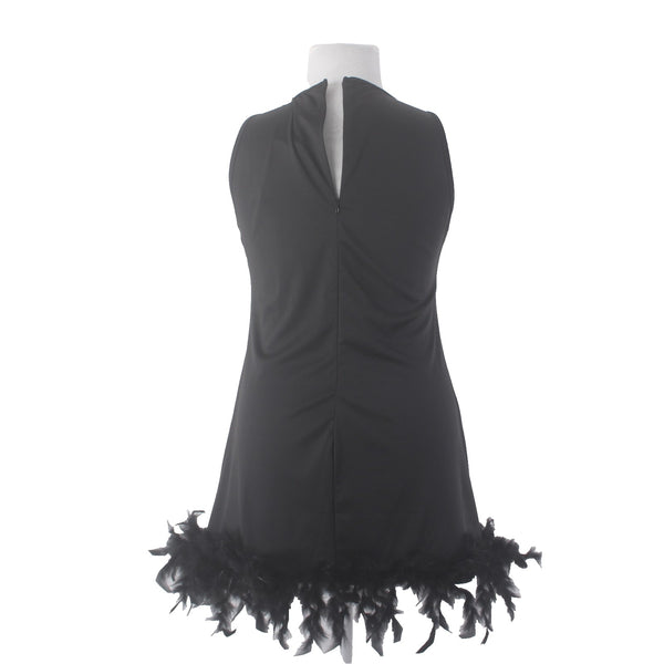 X  Plus Dress NEW Sz XL Black Sleeveless Feathered Bottom Cotton Polyester Dress