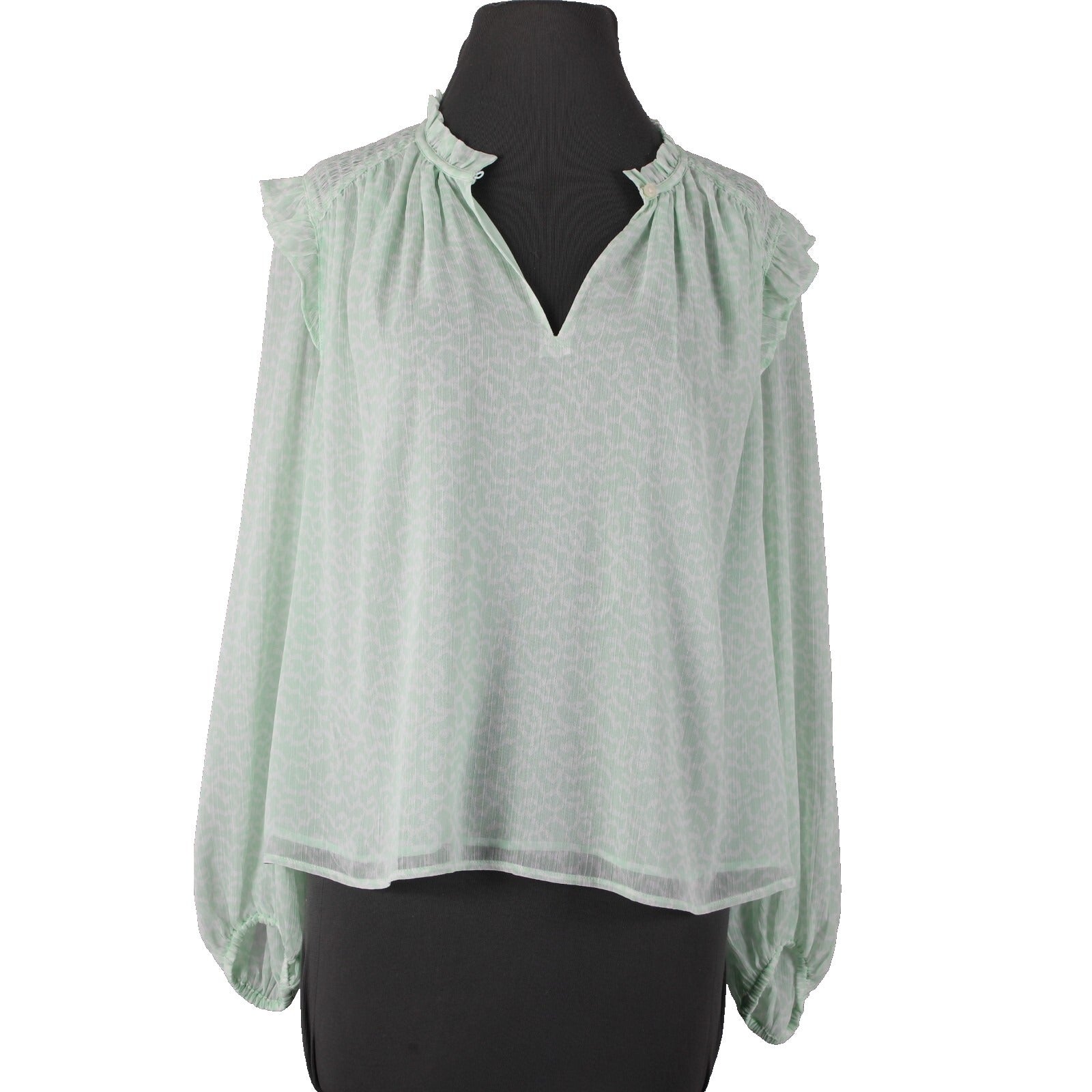 Loft NEW Sz S Green White Ruffled Sweetheart V Neck 100% Polyester Lined Top