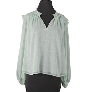 Loft NEW Sz S Green White Ruffled Sweetheart V Neck 100% Polyester Lined Top