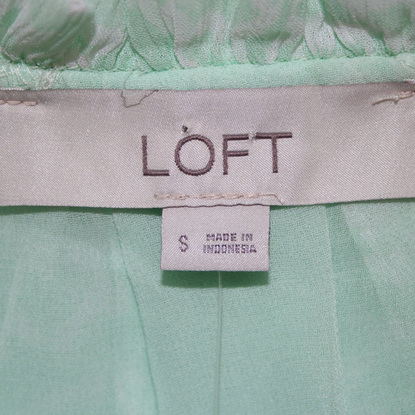 Loft NEW Sz S Green White Ruffled Sweetheart V Neck 100% Polyester Lined Top