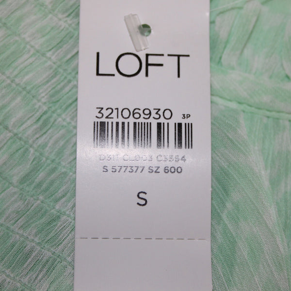 Loft NEW Sz S Green White Ruffled Sweetheart V Neck 100% Polyester Lined Top