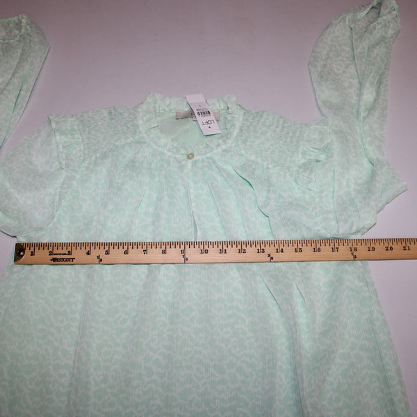 Loft NEW Sz S Green White Ruffled Sweetheart V Neck 100% Polyester Lined Top