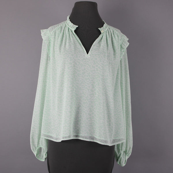 Loft NEW Sz S Green White Ruffled Sweetheart V Neck 100% Polyester Lined Top